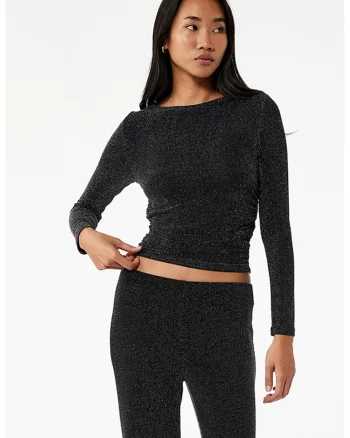 Bluza slim-fit cu aspect stralucitor, Negru