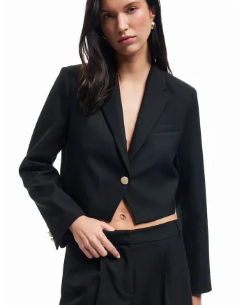 Sacou crop cu un nasture, Negru