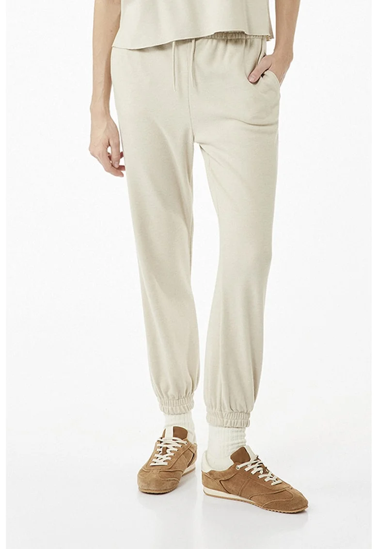 Pantaloni de trening conici cu snururi, Alb fildes