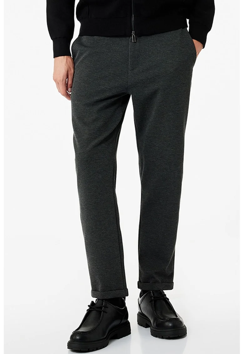 Pantaloni slim-fit cu talie cu snur, Gri antracit