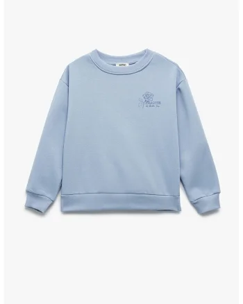 Bluza de trening cu imprimeu pe piept, Albastru pastel