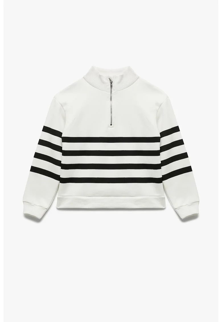 Bluza de trening supradimensionata cu fermoar scurt, Alb/Negru
