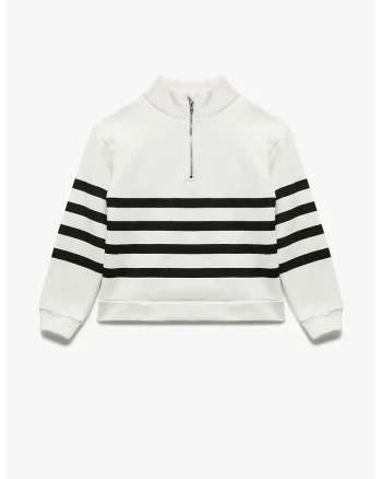 Bluza de trening supradimensionata cu fermoar scurt, Alb/Negru