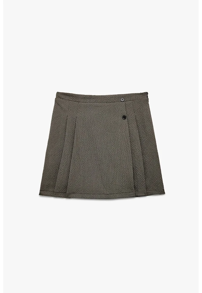 Fusta mini plisata, Negru/Crem