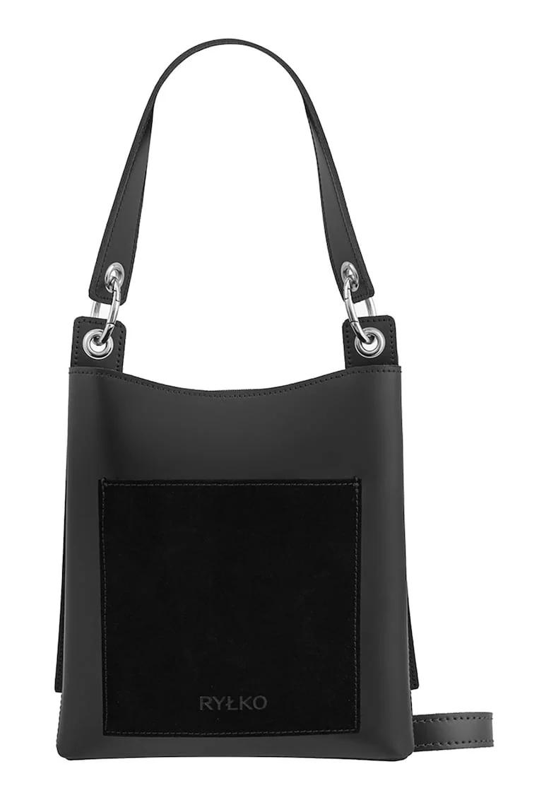 Geana tote de piele cu bareta detasabila, Negru