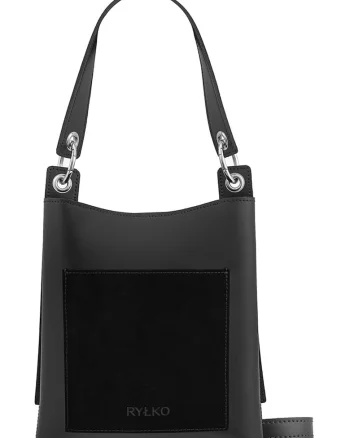 Geana tote de piele cu bareta detasabila, Negru