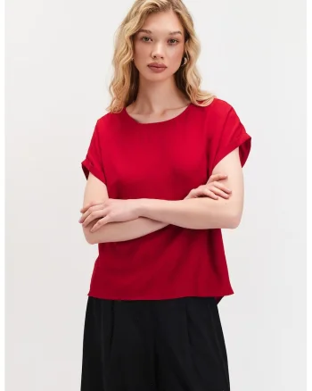 Tricou lejer cu decolteu rotund, Rosu vermillion