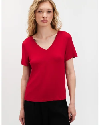 Tricou cu model geometric, Rosu vermillion