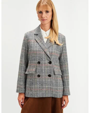 Sacou cu model in carouri si buzunare cu clapa, Rosu/Gri deschis/Negru stins