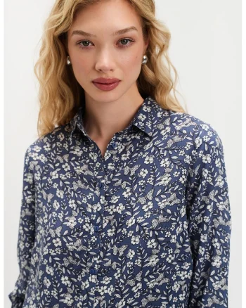 Bluza vaporoasa cu maneci raglan, Albastru inchis/Alb murdar