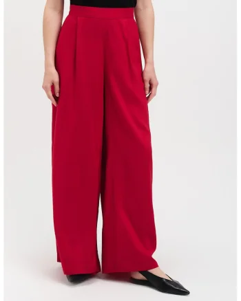 Pantaloni cu croiala ampla si talie inalta, Rosu vermillion