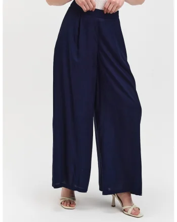 Pantaloni cu croiala ampla si talie inalta, Bleumarin