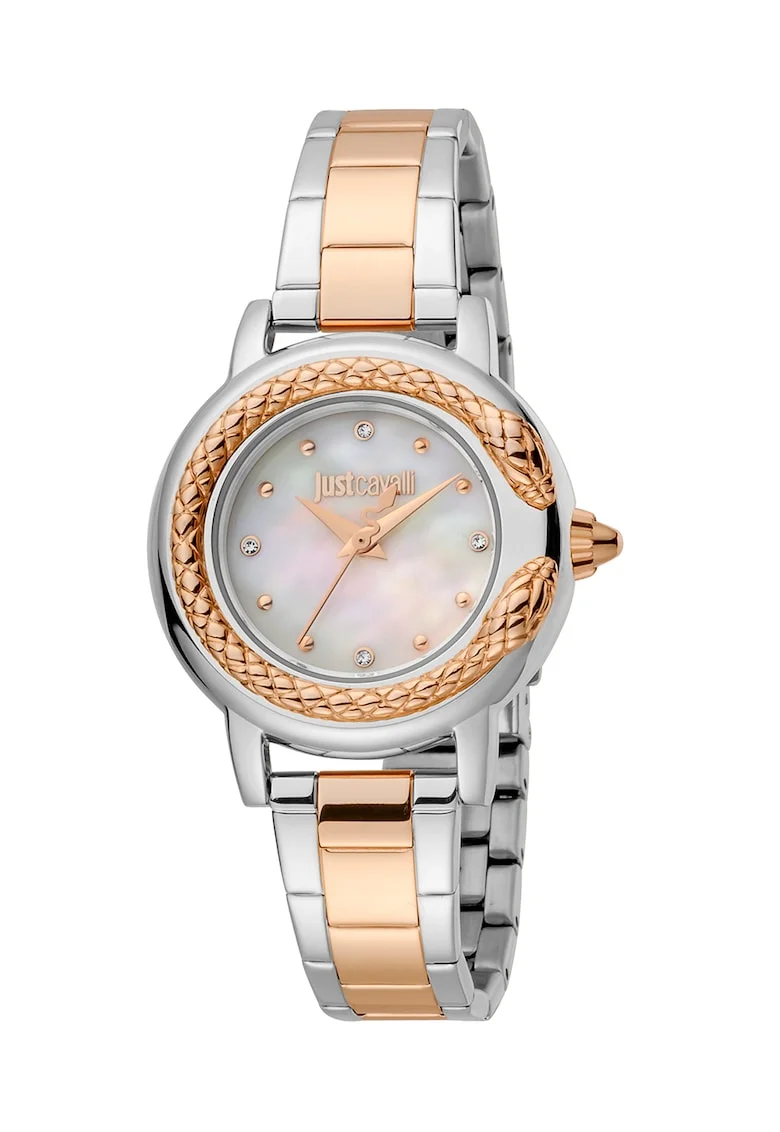 Ceas cu doua nuante decorat cu zirconia, Argintiu/Auriu rose