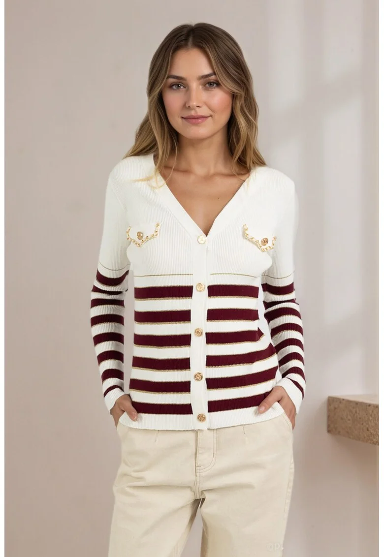 Cardigan slim fit din amestec de vascoza Z-95 M8 18176, Alb