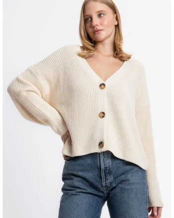 Pulover dama,  tricot, model cu nasturi, crem