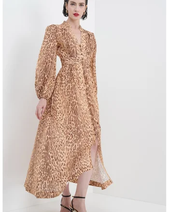 Rochie de in cu animal print, Maro inchis/Maro deschis