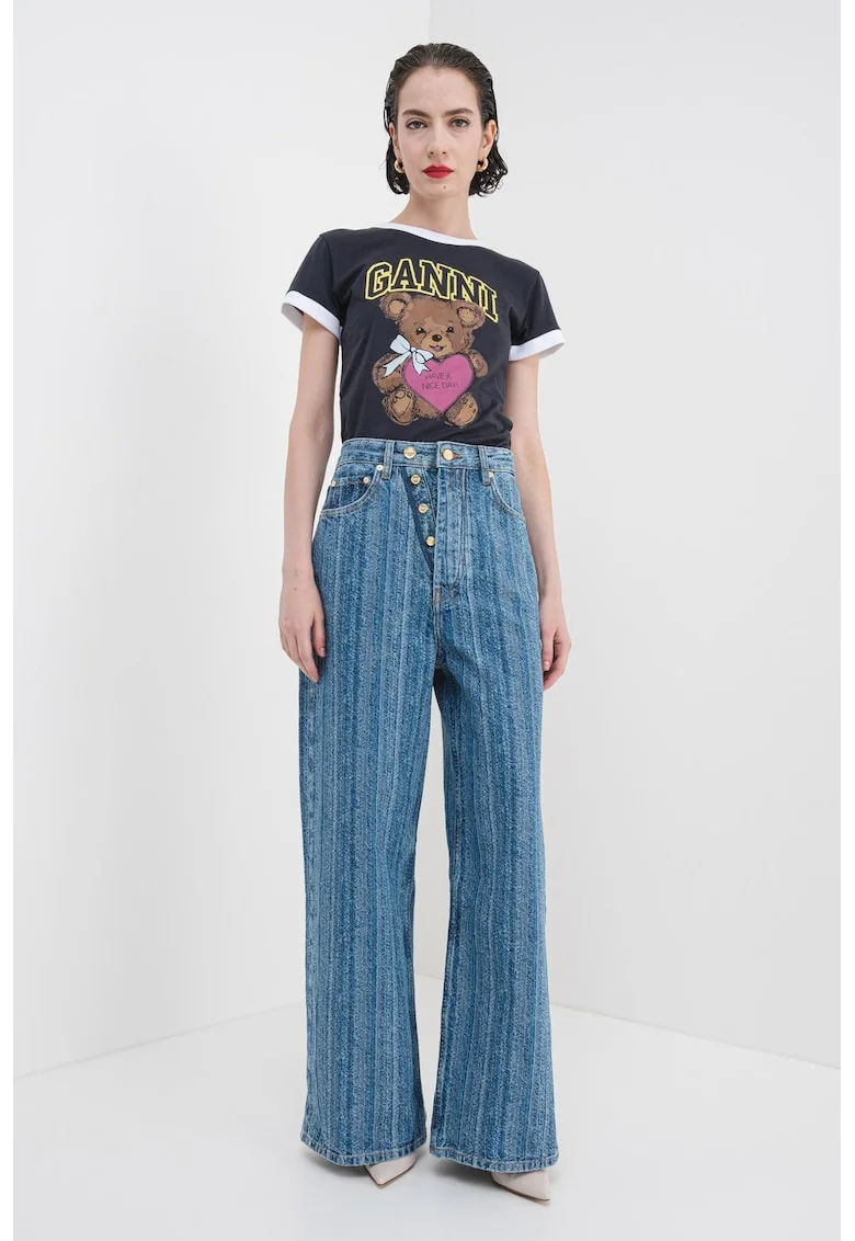 Tricou de bumbac cu imprimeu cu ursulet, Maro/Roz zmeuriu/Gri antracit