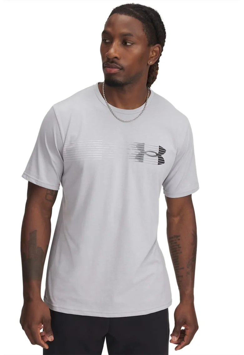 Tricou din amestec de bumbac cu imprimeu logo, Negru/Gri deschis