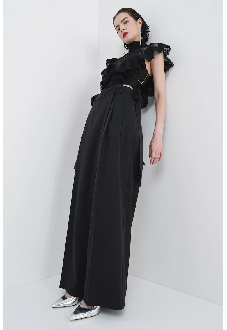 Pantaloni culotte din amestec de lana, Negru