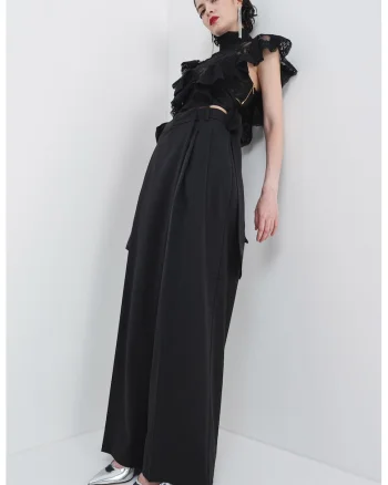 Pantaloni culotte din amestec de lana, Negru