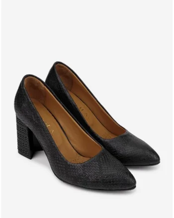 Pantofi dama negri din piele naturala cu toc deosebit si model