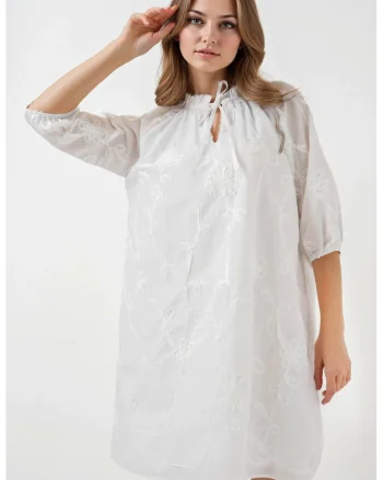 Rochie mini dama, HiCCUP, brodata, bumbac, alb