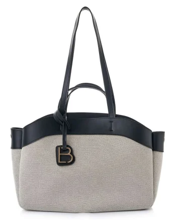 Geanta shopper cu garnituri din piele ecologica si talisman, deschis, Negru/Gri deschis, 22 x 42 x 19 cm