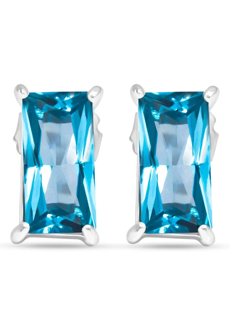 Cercei din otel inoxidabil hipoalergenic cu piatra zirconia Stunning Blue, placati cu rodiu