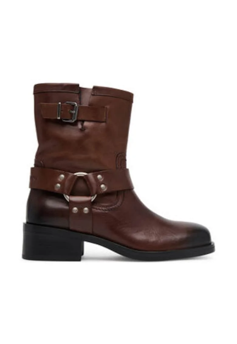 Botine dama  din piele naturala, Maro