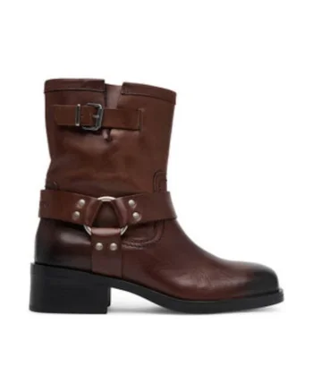 Botine dama  din piele naturala, Maro