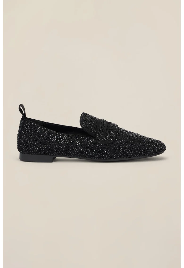Pantofi loafer cu strasuri, Negru