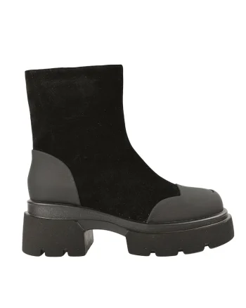 Ghete din piele si piele intoarsa, cu toc masiv, Negru