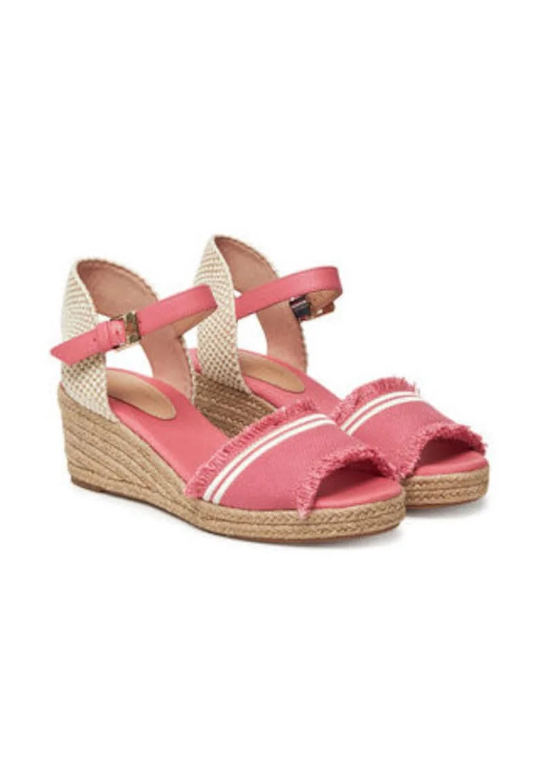Sandale dama,  material textil, roz/alb
