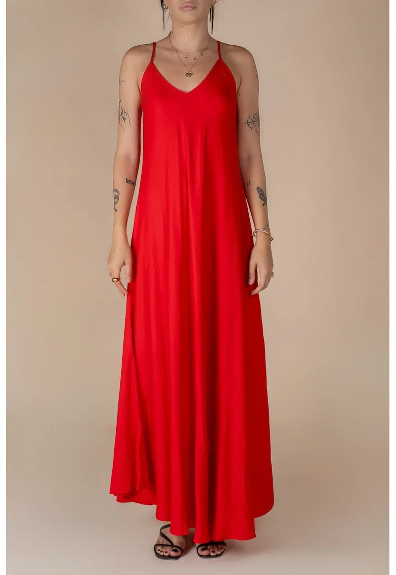 Rochie lunga A line din in Red