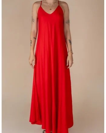 Rochie lunga A line din in Red