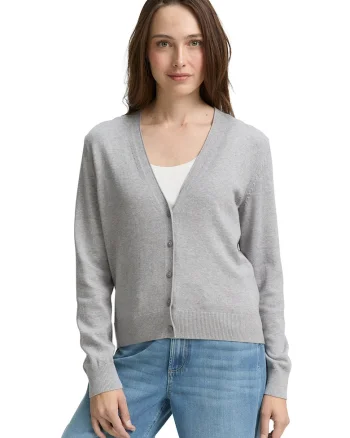 Cardigan cu decolteu in V si model uni, Gri deschis melange