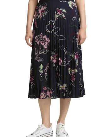 Fusta midi plisata cu talie elastica, Roz/Bleumarin