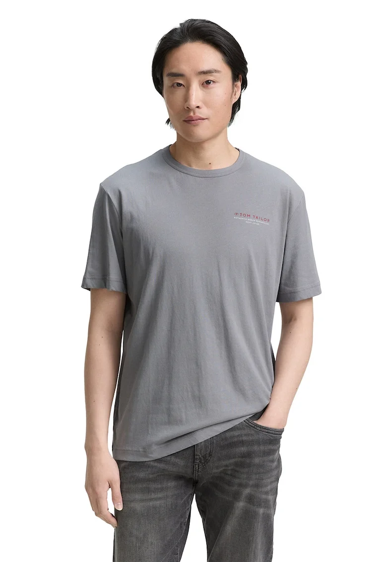Tricou regular fit cu decolteu la baza gatului, Gri