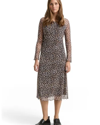 Rochie midi cu animal print, Negru/Bej