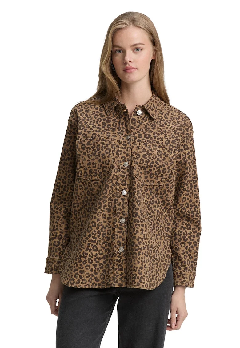 Camasa lejera cu animal print, Negru/Maro deschis