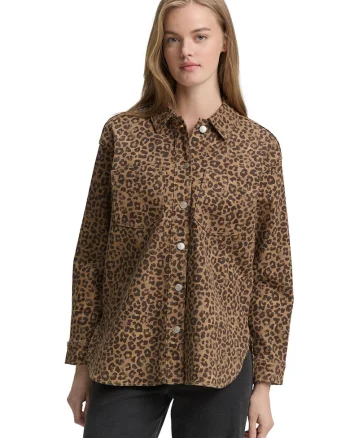 Camasa lejera cu animal print, Negru/Maro deschis