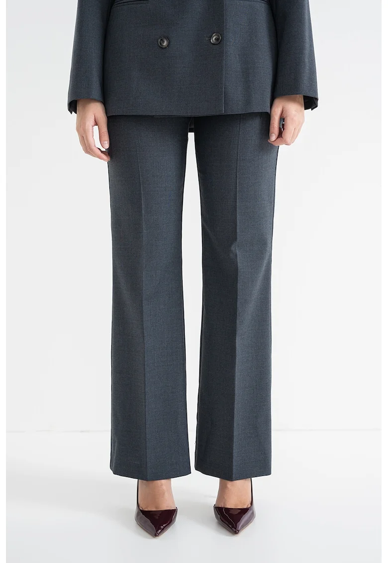 Pantaloni eleganti evazati din amestec de lana cu talie inalta, Gri carbune