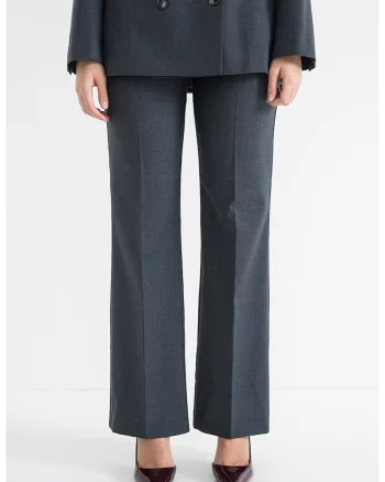 Pantaloni eleganti evazati din amestec de lana cu talie inalta, Gri carbune