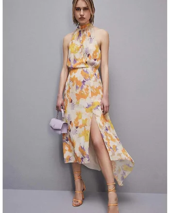 Rochie midi asimetrica fara maneci, Multicolor