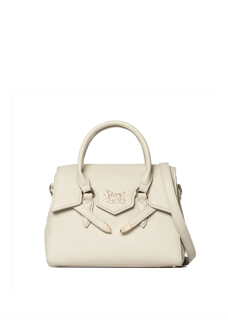 SECRET PON PON., Geanta tote din piele ecologica, Crem