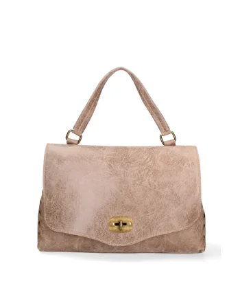 Geanta din piele cu bareta de umar si inchidere cu clapa Silvana Prime, Maro taupe