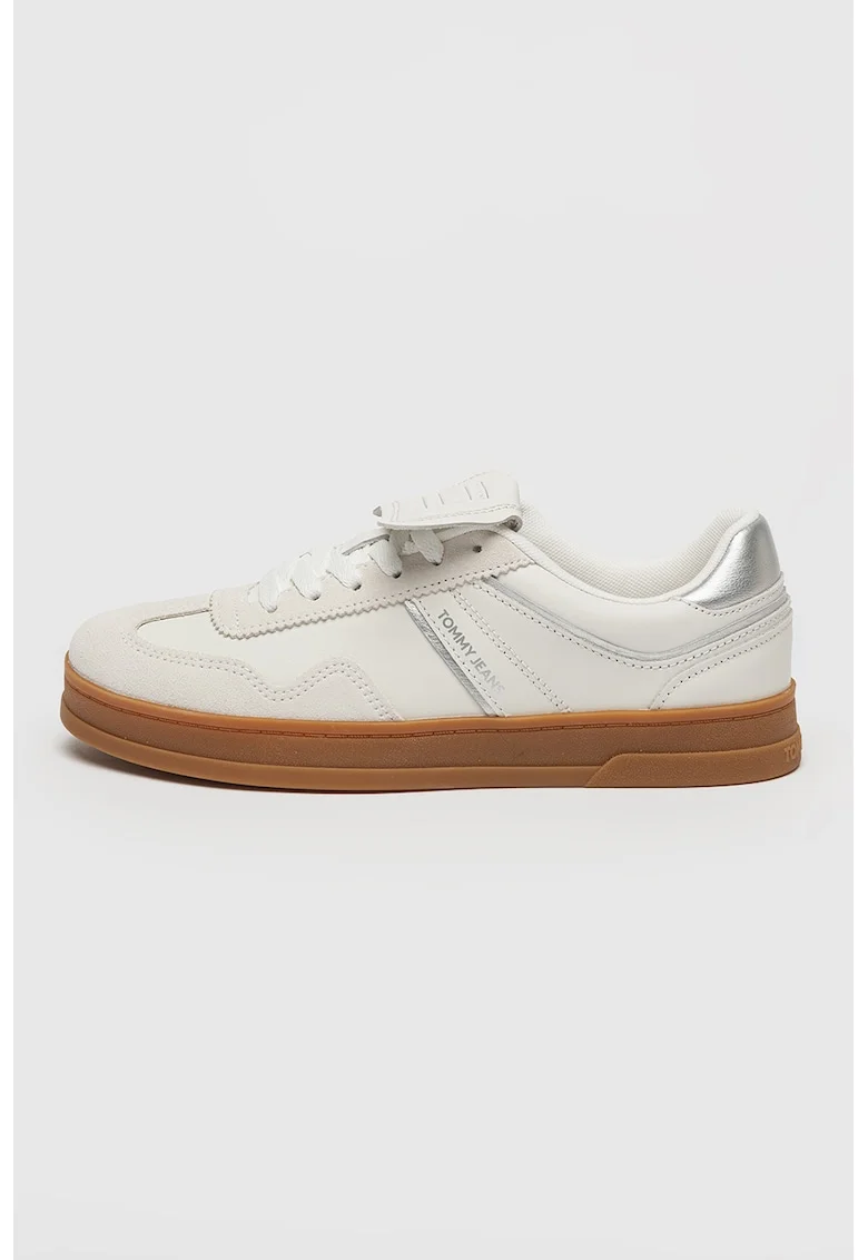 Pantofi sport din piele cu clapa The Greenwich, Alb/Argintiu