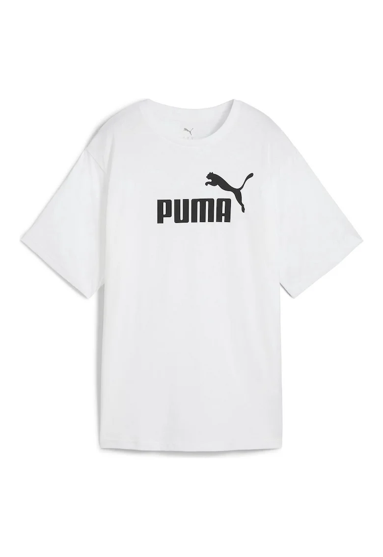 Tricou cu imprimeu logo si maneci cazute, Alb