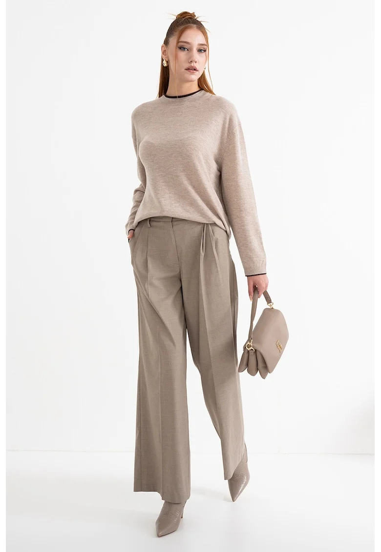 Pantaloni ampli eleganti cu pliuri inversate, Maro deschis