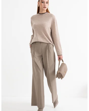 Pantaloni ampli eleganti cu pliuri inversate, Maro deschis